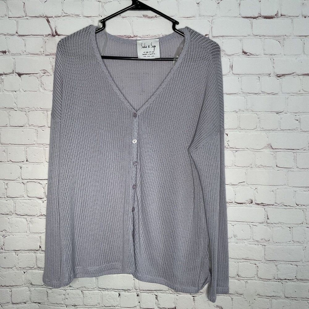 Sadie & Sage Lavender/Purpl Open Knit Long Slv Button Front Cardigan Women M USA